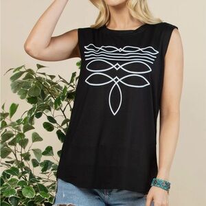 Black Sleeveless Top with Geometric Design